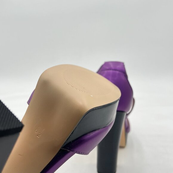 FSJ Purple Peep Open Toe T-Strap Front Zipper Chunky Stacked High Heel Sandal - Picture 6 of 8